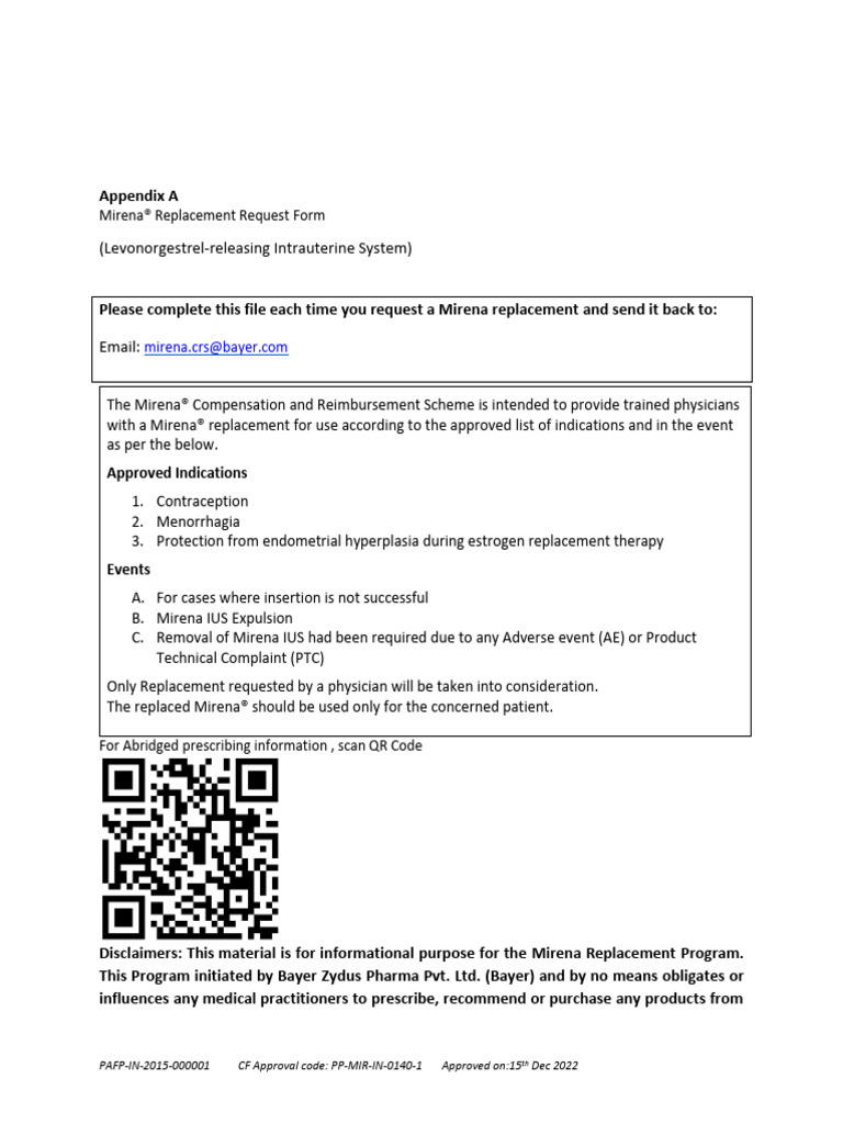 Mirena Crs Ae PTC Form | PDF | Pharmacovigilance | Medical Specialties