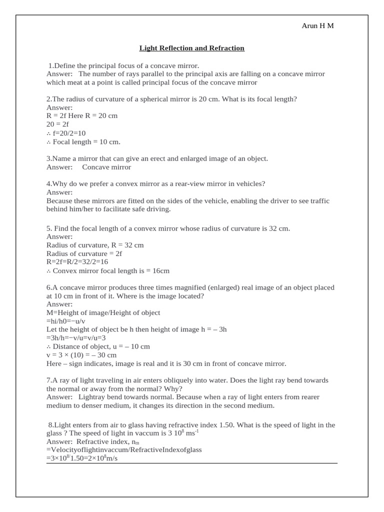 Light Reflection and Refraction Notes | PDF | Optics | Electromagnetic ...