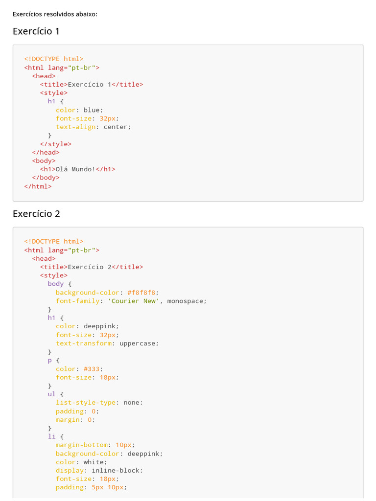 Exercícios de HTML e CSS | PDF | Alimentos