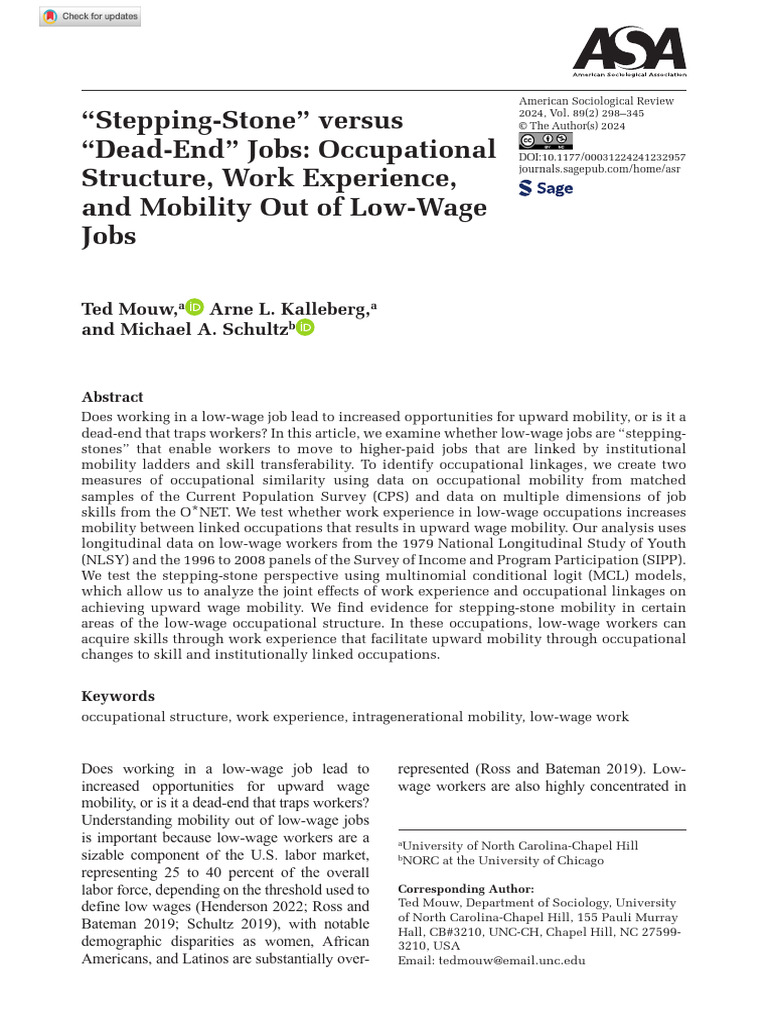 Mouw Et Al 2024 Stepping Stone Versus Dead End Jobs Occupational