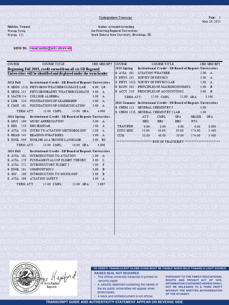 South Dakota University Transcript Summary | PDF | Medical School ...