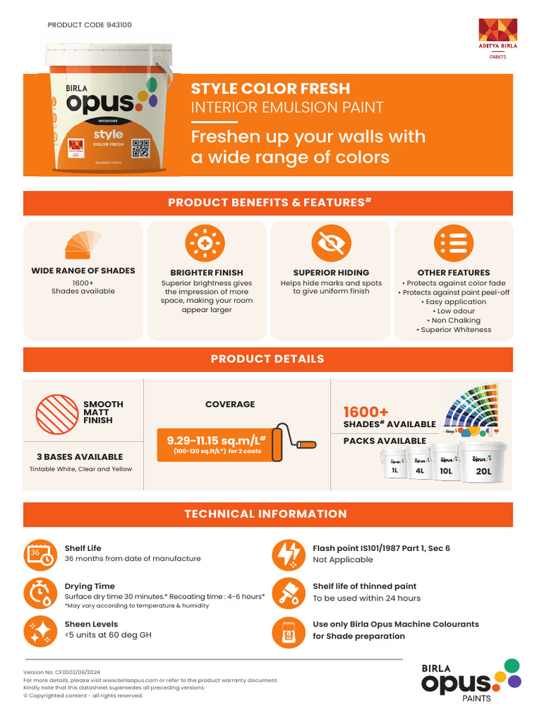 Birla Opus Style Color Fresh Paint Guide | PDF | Paint | Artistic ...