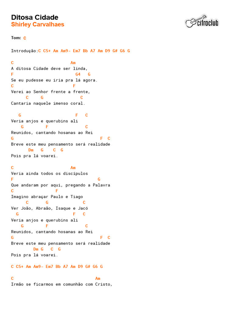Cifra Club - Shirley Carvalhaes - Ditosa Cidade | PDF | Conteúdo ...