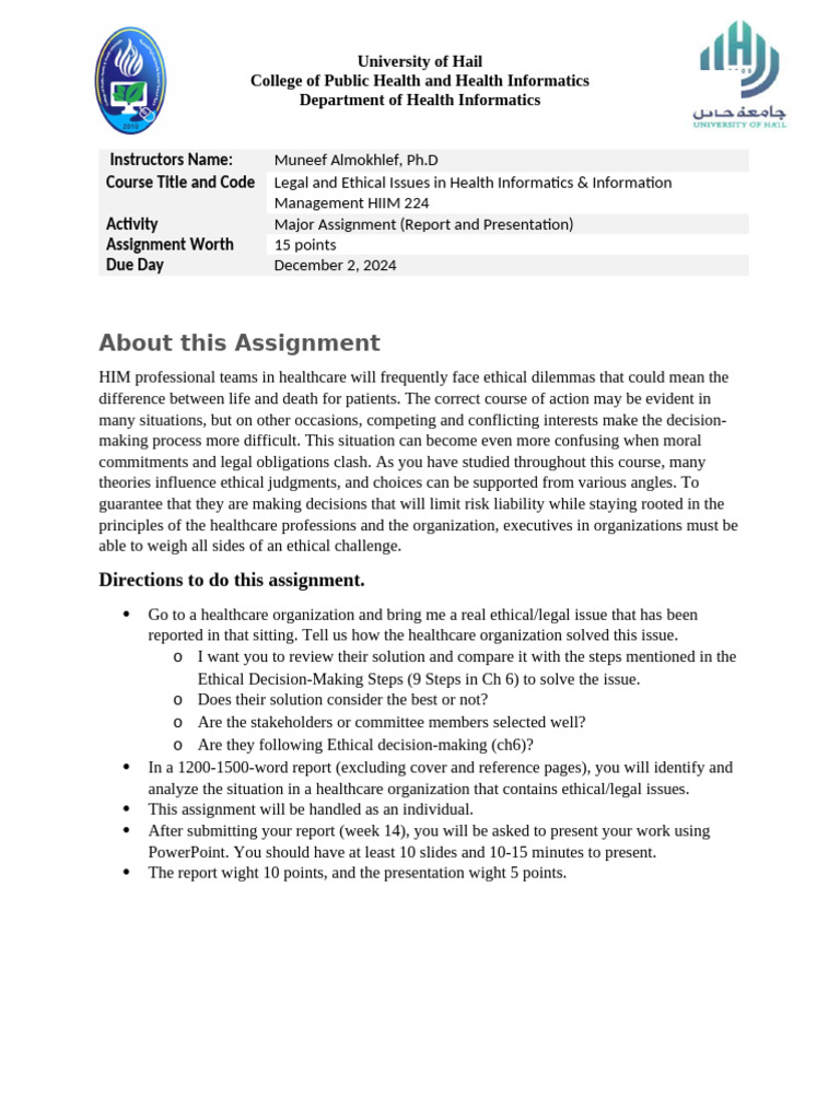 Major Assignment (Project and Presentation) | PDF