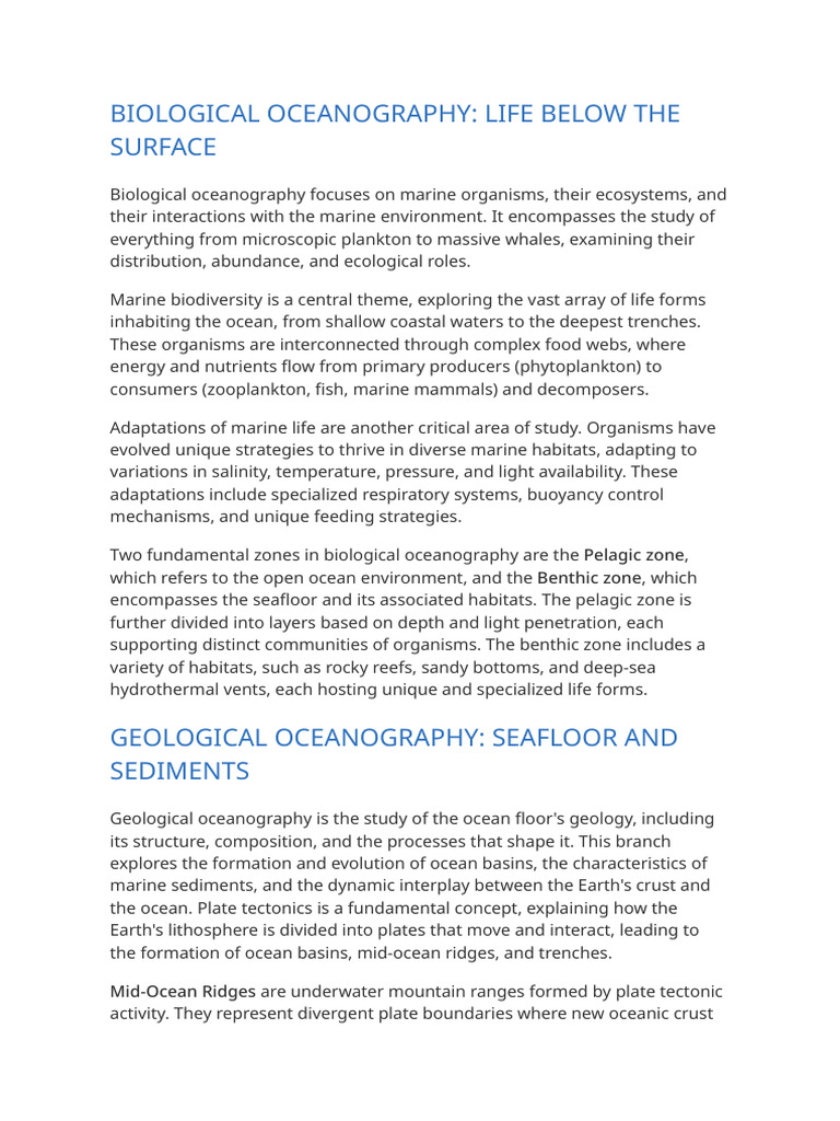 Understanding Biological Oceanography | PDF