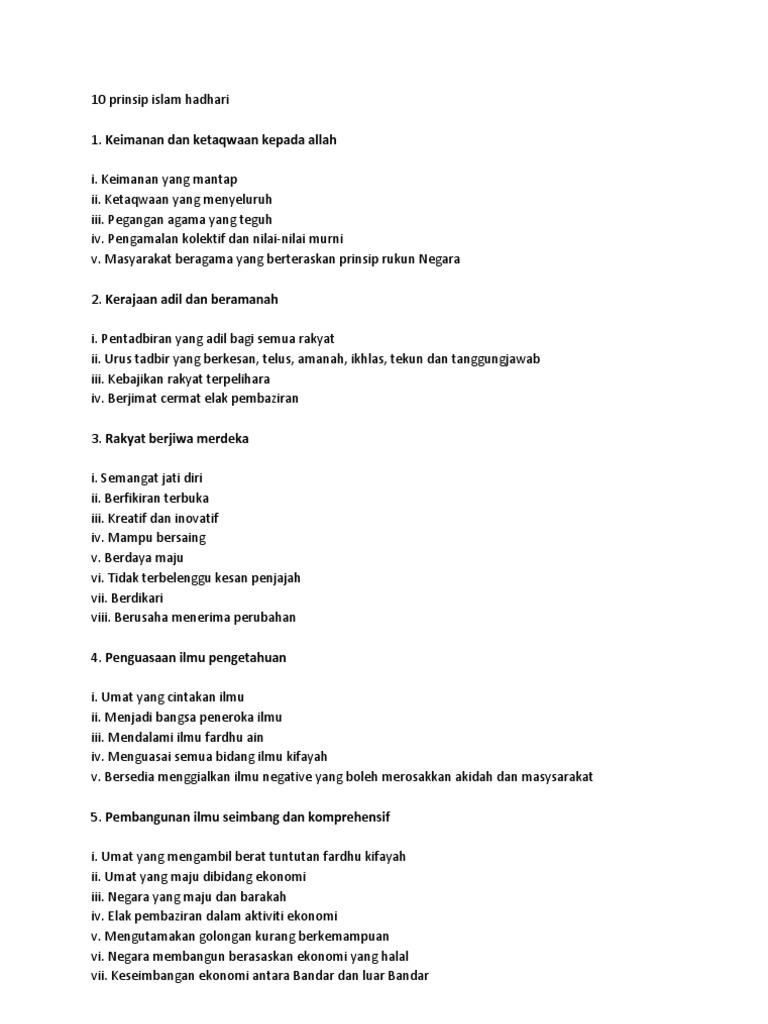 10 Prinsip Islam Hadhari Pdf