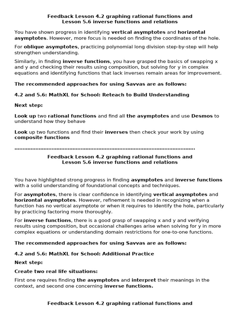 MathXL 4.2 & 5.6 Practice Feedback | PDF | Function (Mathematics ...