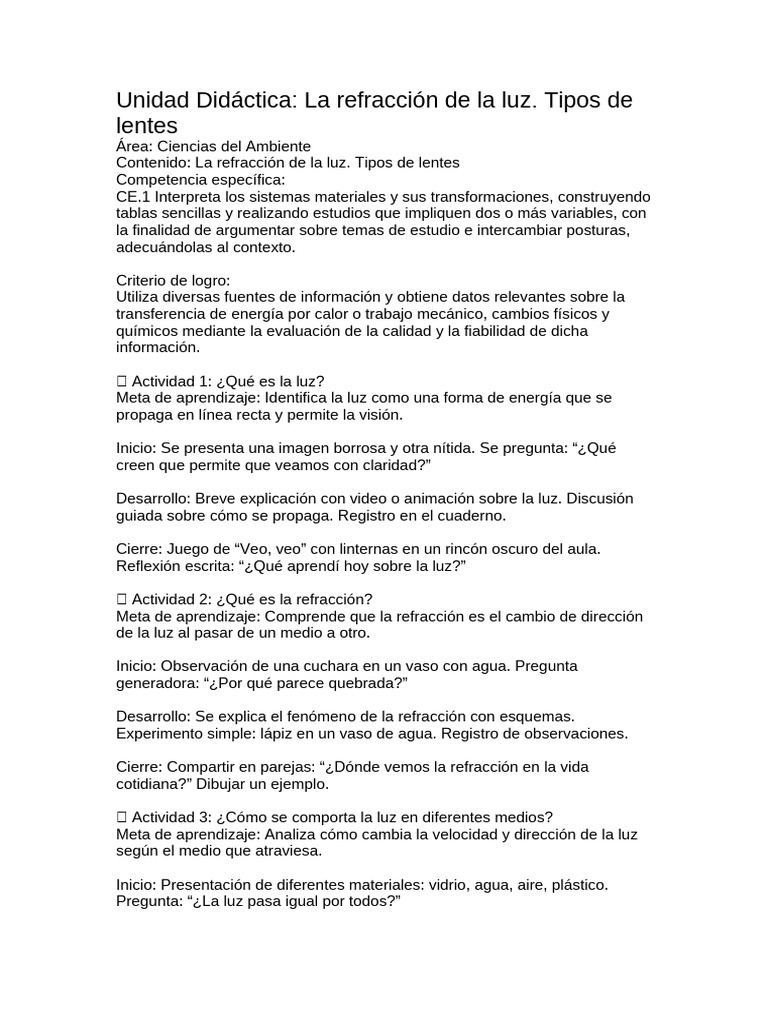 Refracción de la Luz y Tipos de Lentes | PDF | Ligero | Refracción