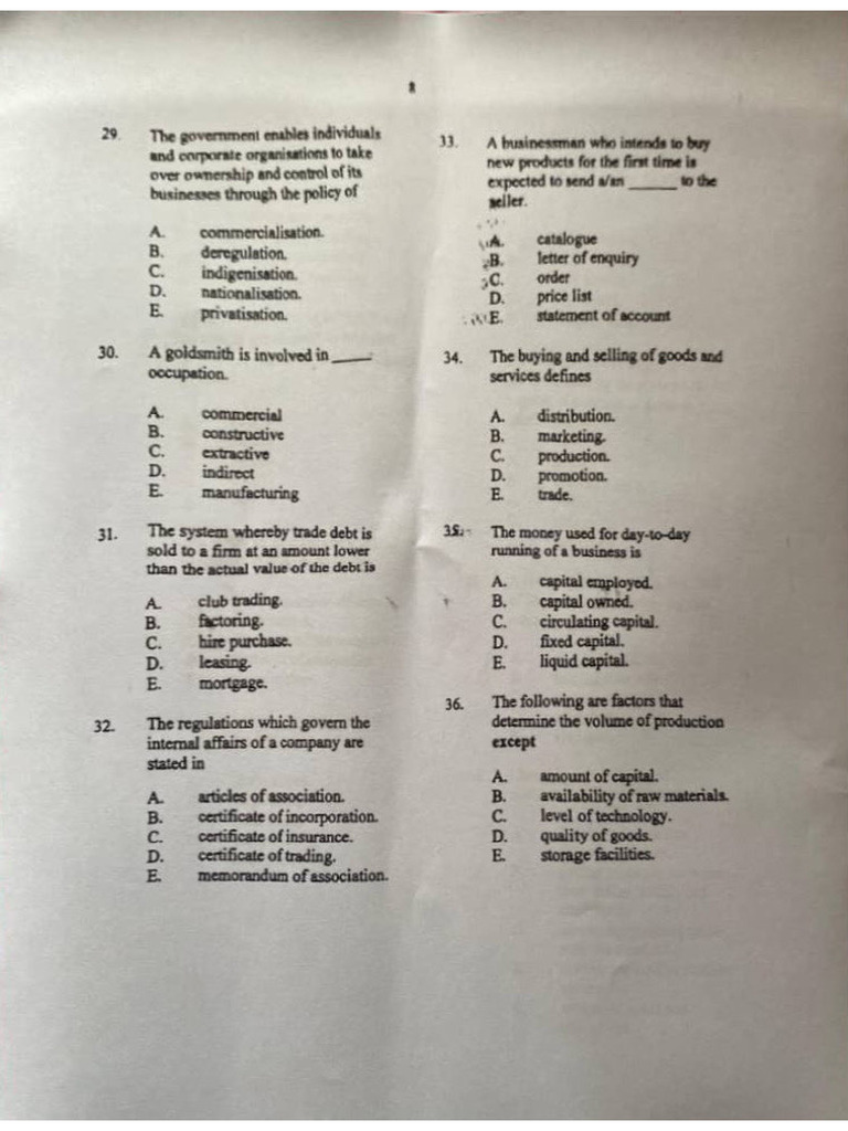 Neco 2025 Commerce Questions | PDF