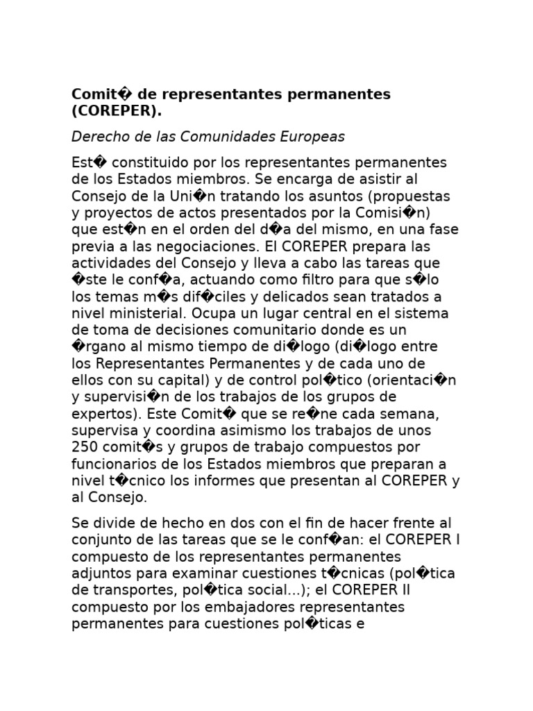 Qué es el COREPER y su función | PDF