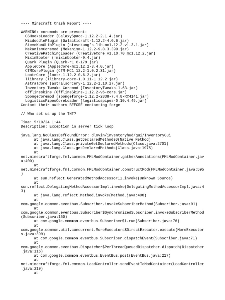 Minecraft 1.12.2 Crash Report | PDF | Java Virtual Machine | Java ...