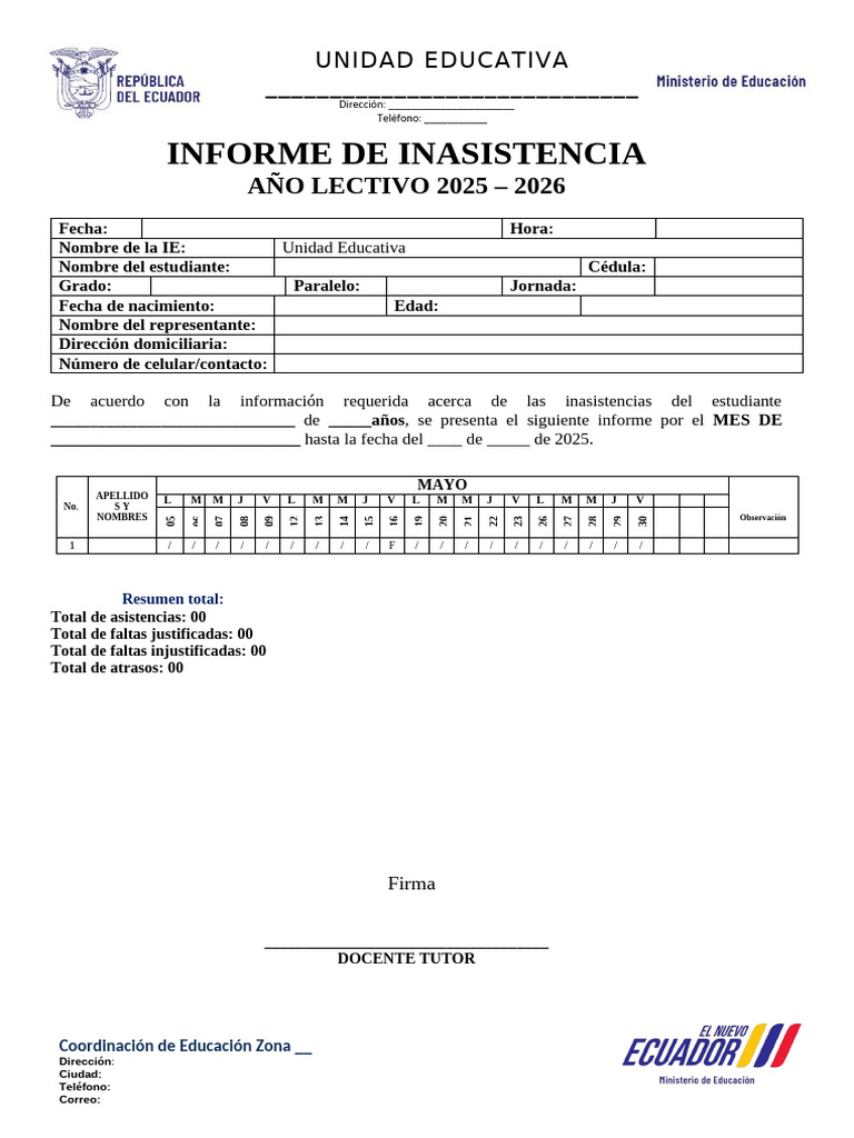 Informe de Inasistencia Escolar 2025-2026 | PDF