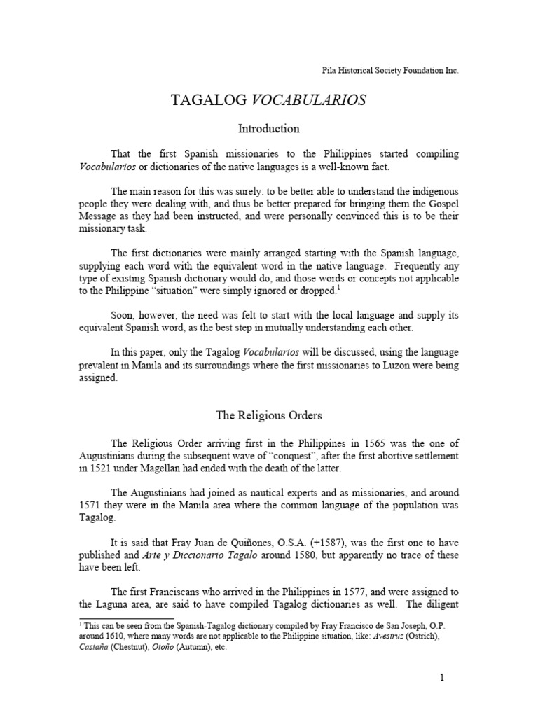 Tagalog Vocabularies and Early Dictionaries | PDF | Tagalog Language ...