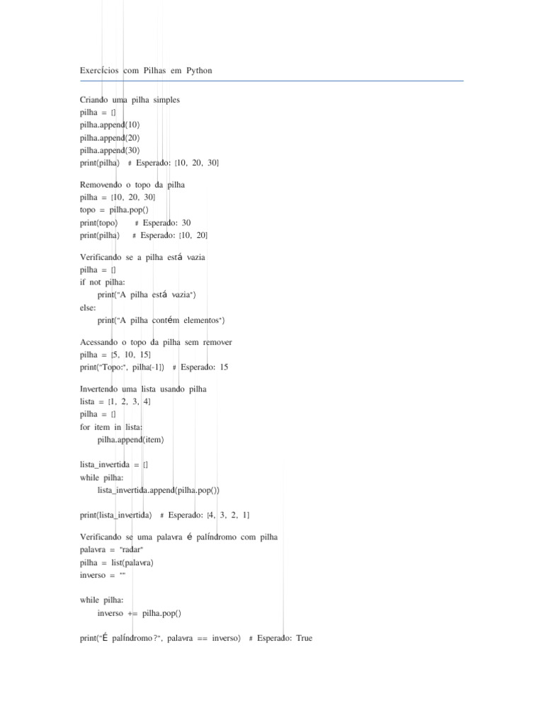 Exercícios Práticos de Pilhas em Python | PDF | Programação de ...