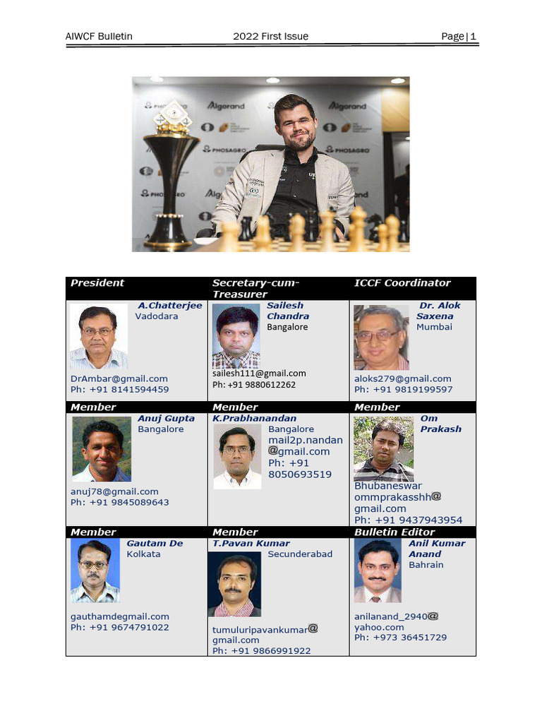 All India Web Chess Federation Bulletin 2022-01 | PDF | Chess | Chess Theory