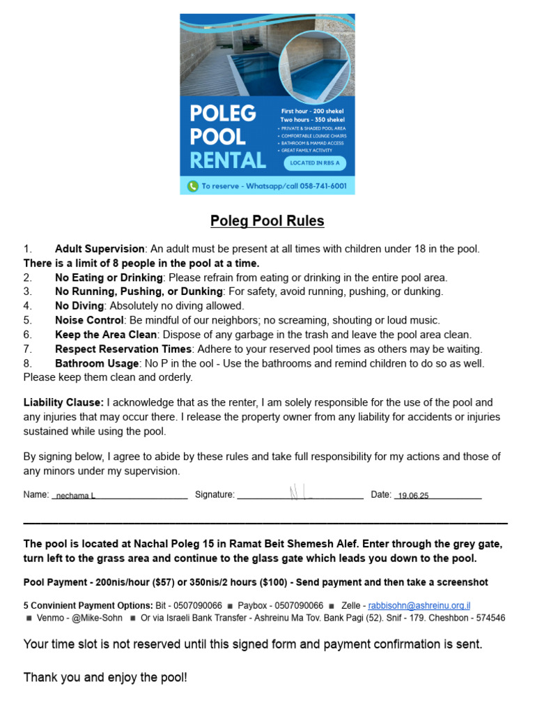 Poleg Pool Rules and Guidelines | PDF