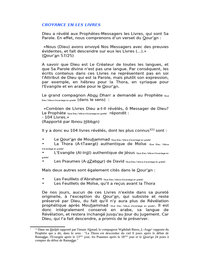 Croyance et préservation des Livres saints | PDF | Dieu | Mahomet