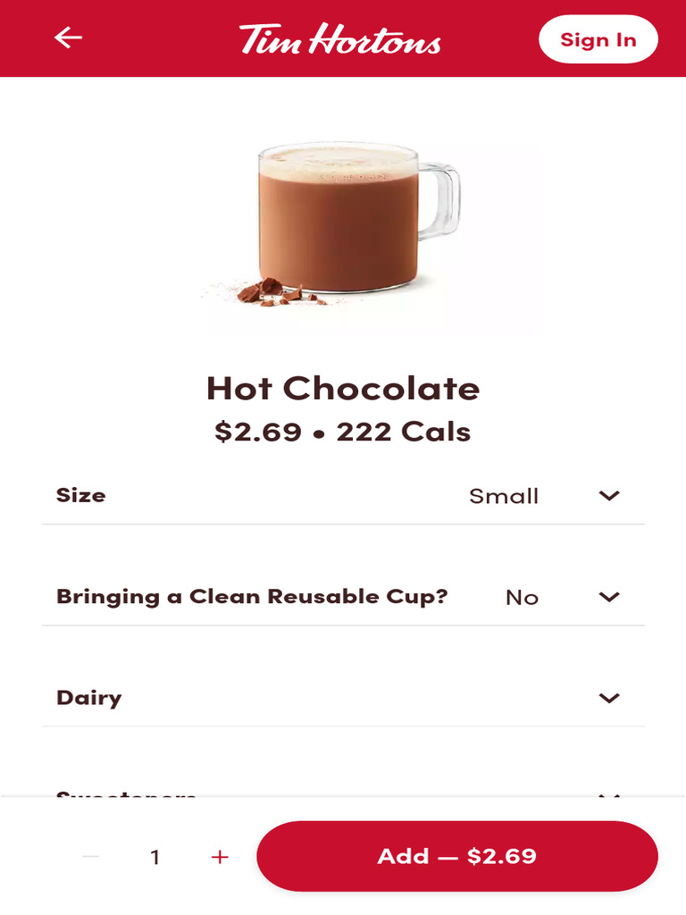Hot Chocolate - Tim Hortons | PDF
