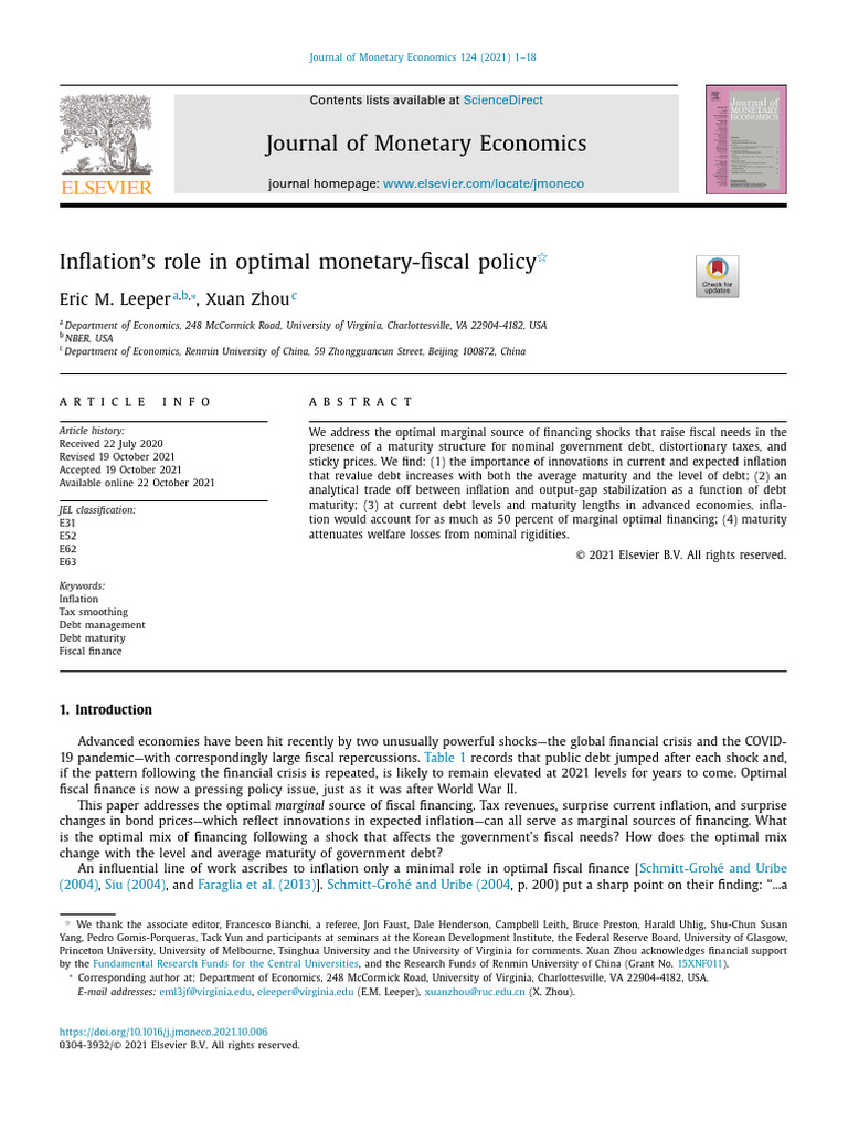 Inflation in Optimal Fiscal Policy | PDF | Inflation | Fiscal Policy