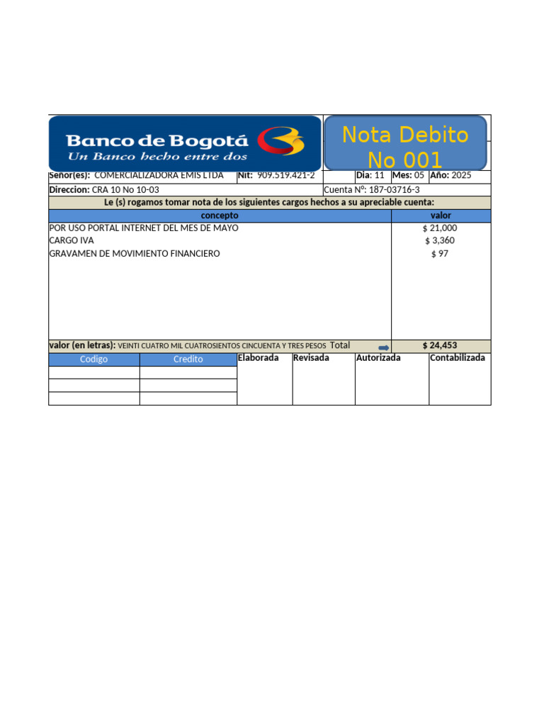Nota de Débito por Servicios de Internet | PDF