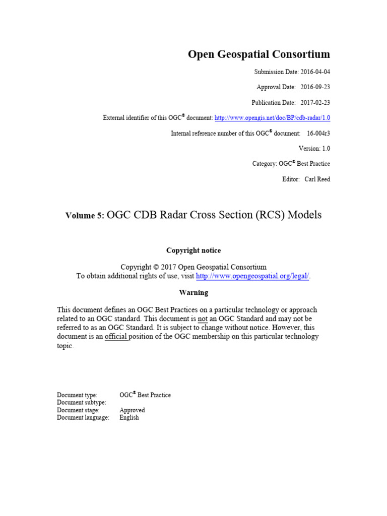 16-004r3 Volume 5 OGC CDB Radar Cross Section RCS Models | PDF ...