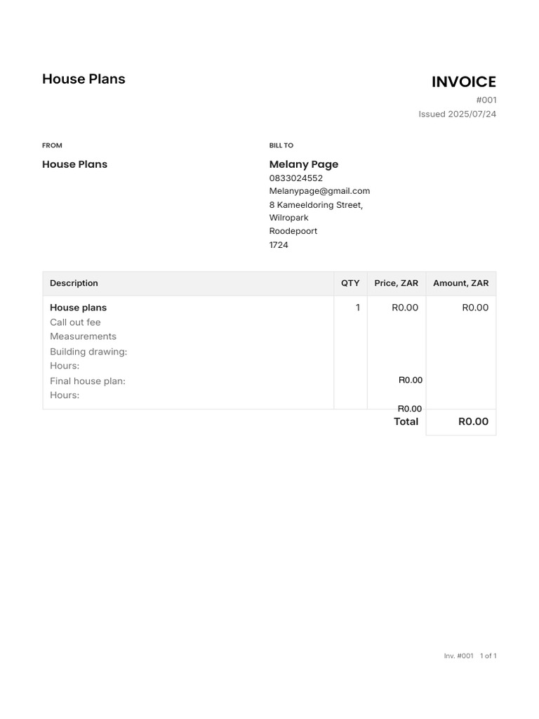 House Plans Invoice #001 | PDF