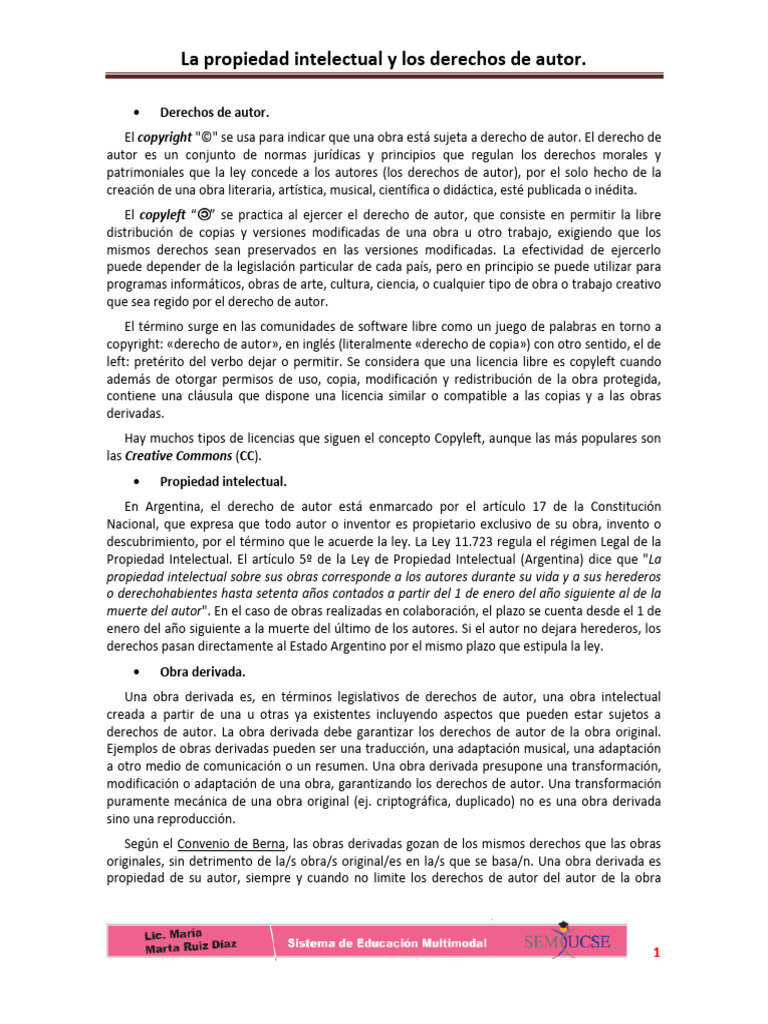 Propiedad Intelectual y Derechos de Autor | PDF | Obra derivada ...