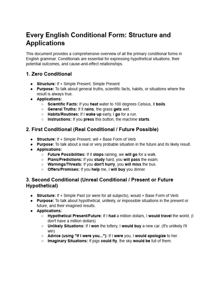 Overview of English Conditional Forms | PDF | Perfect (Grammar ...