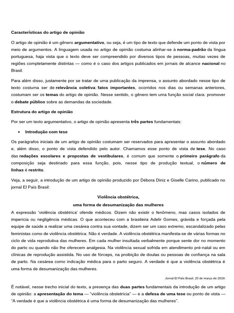 Estrutura e Características do Artigo de Opinião | PDF