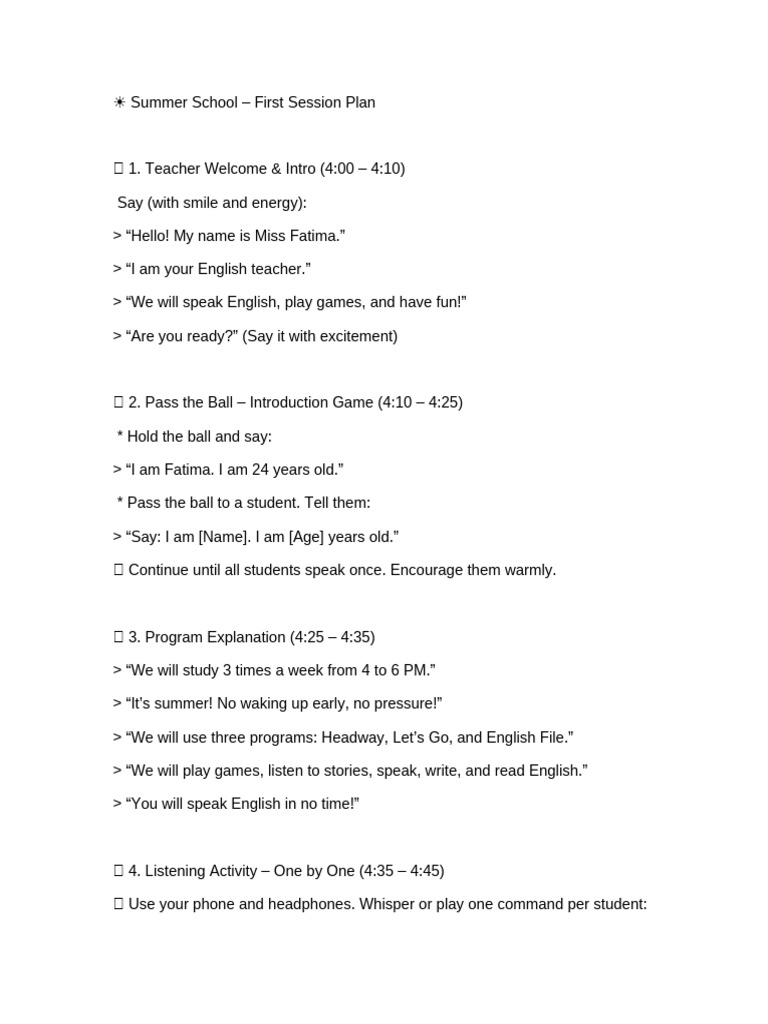 Summer School English Session Plan | PDF