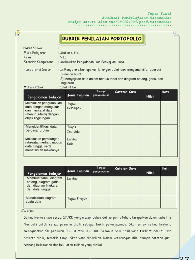 Contoh Tugas Portofolio Matematika Smp Kelas 7