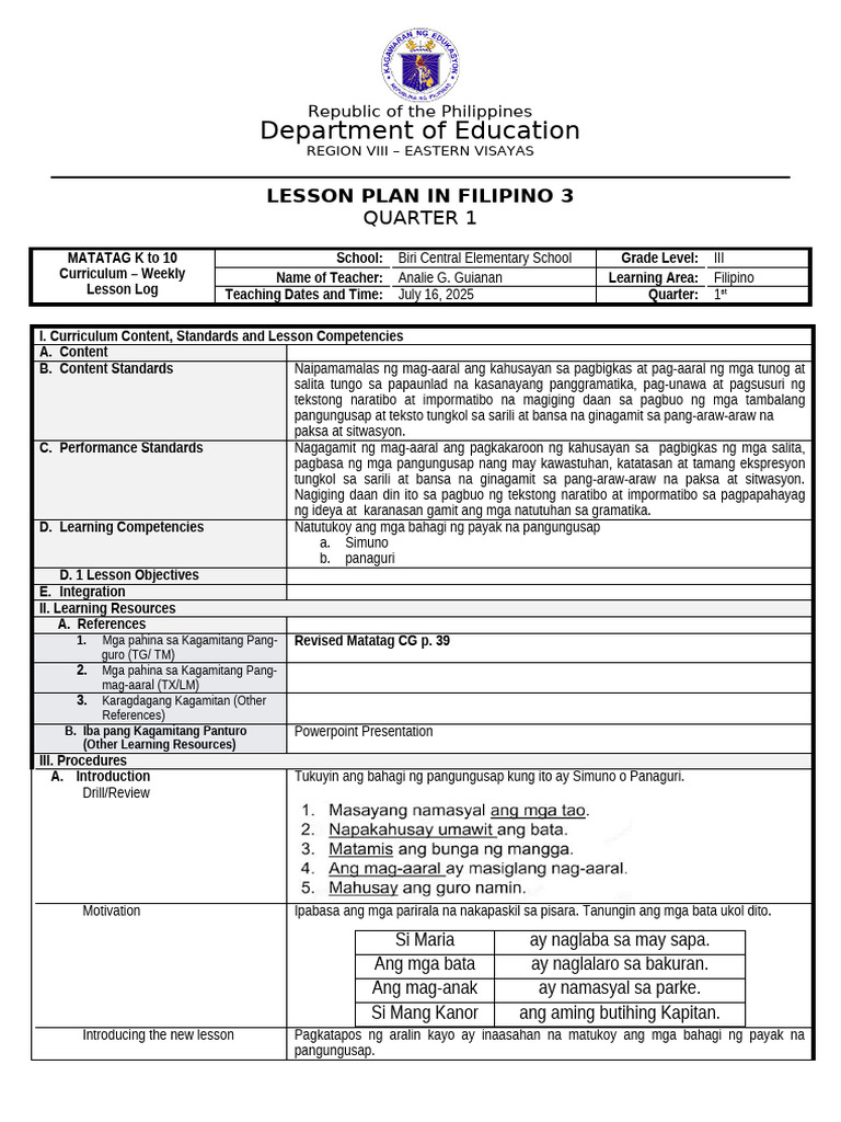 Q1 - Filipino Week 5 Day 4 | PDF
