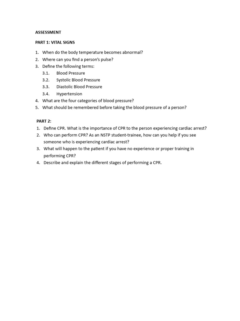 Vital Signs and CPR Assessment Guide | PDF
