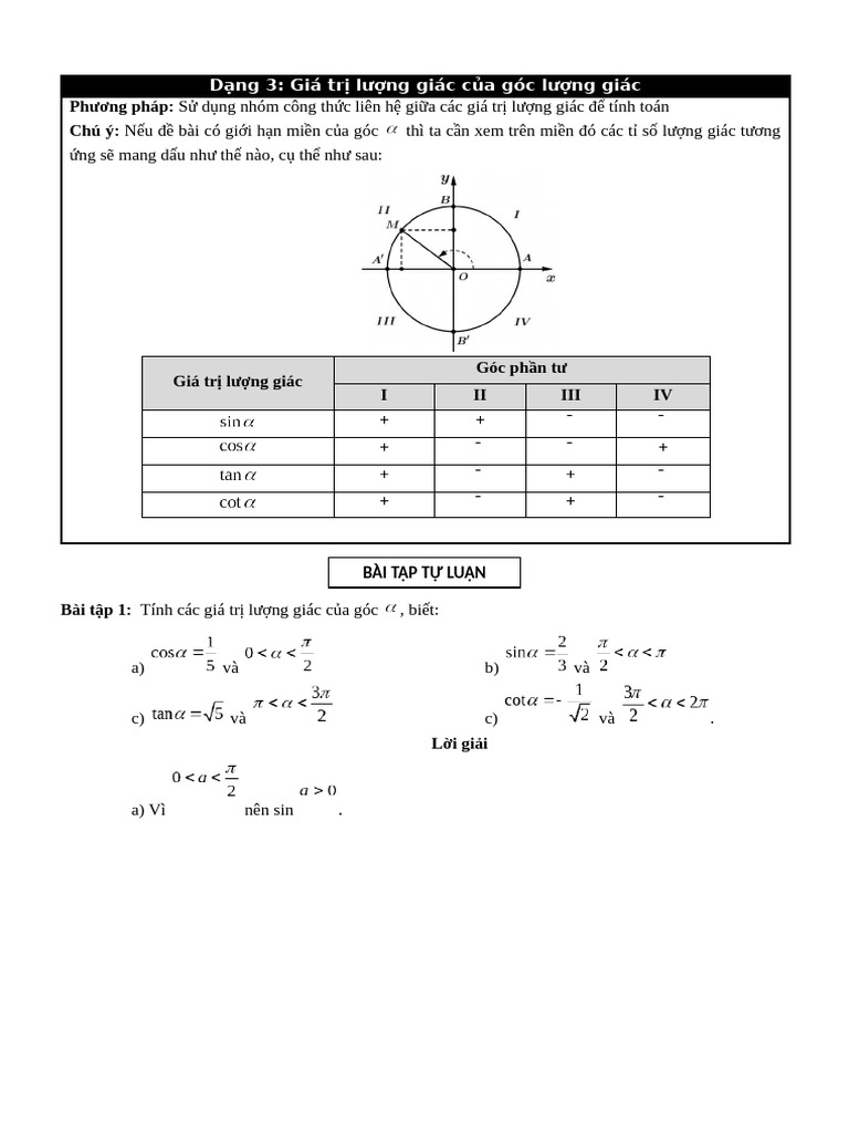 Bài 01 - Dạng 03. Giá Trị Lượng Giác Của Góc Lượng Giác - GV | PDF