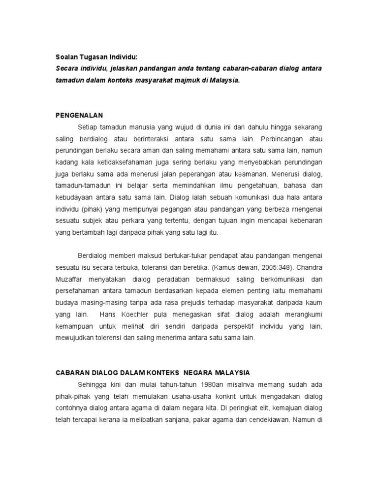 Cabaran Dialog Dalam Konteks Negara Malaysia Pdf
