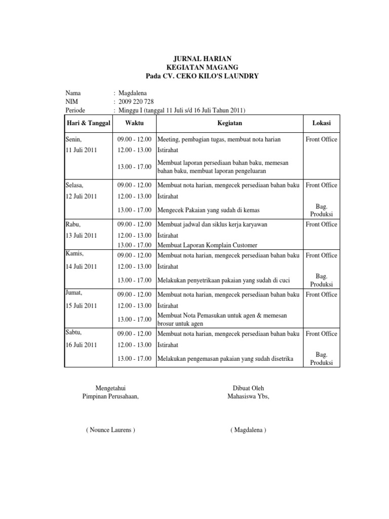 Jurnal Harian Dan Daftar Penilaian Magang Magda