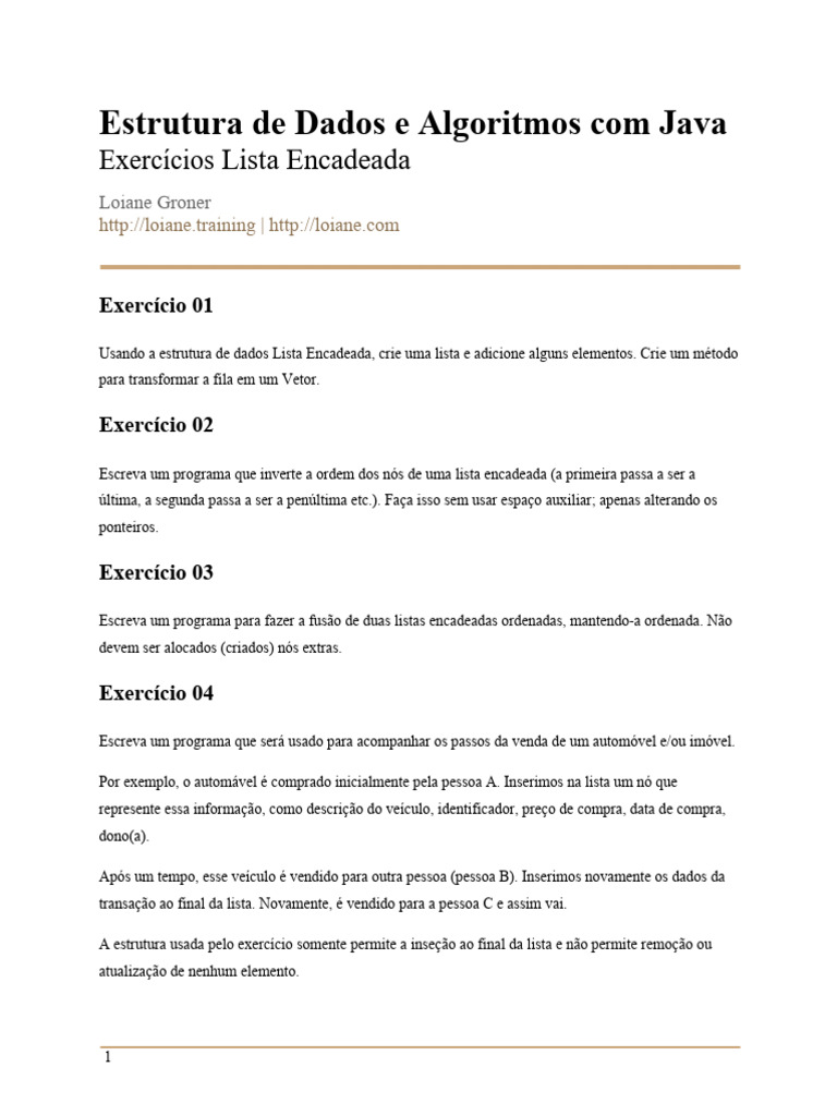 Exercícios de Lista Encadeada em Java | PDF