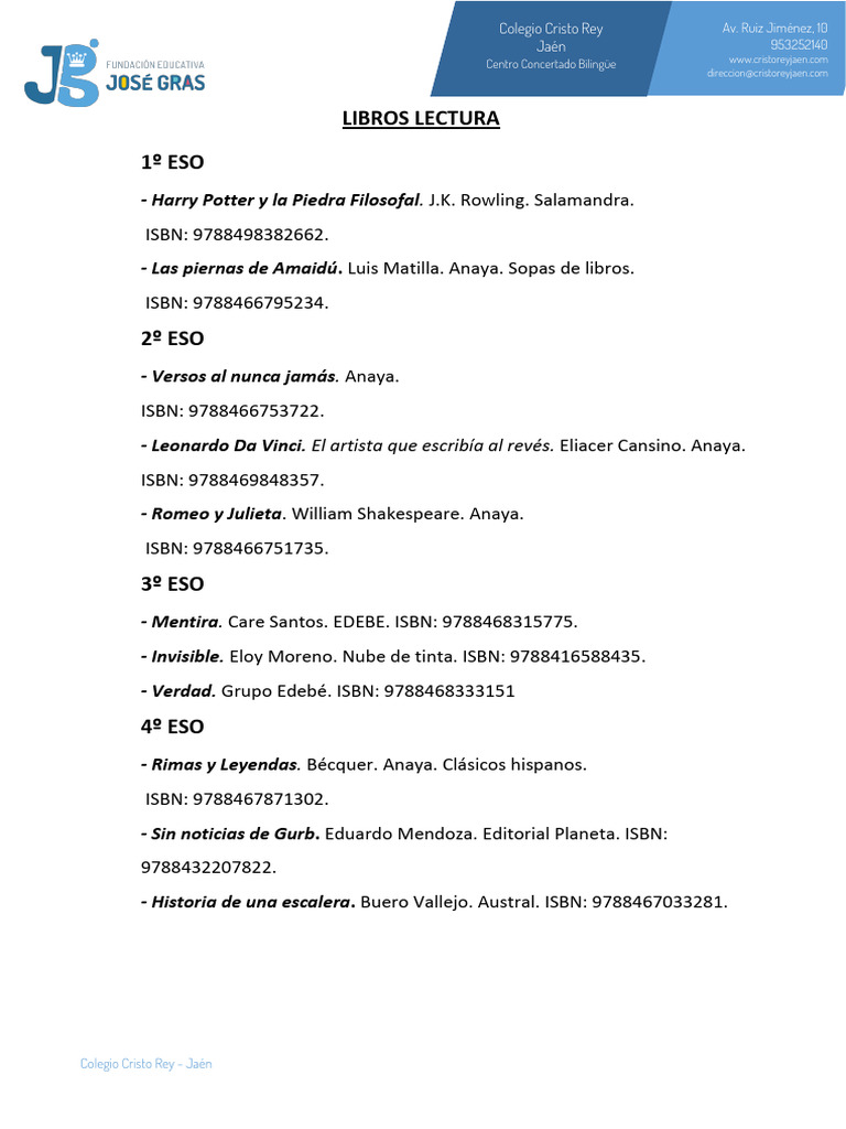 Libros Lectura ESO 2024 25 | PDF