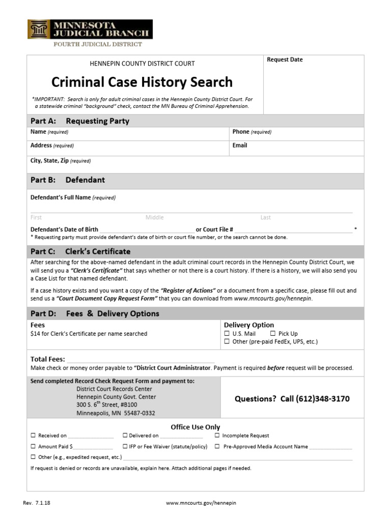 Hennepin County Criminal Case Search Form | PDF