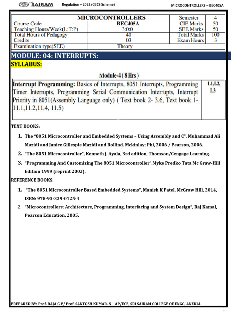 BEC405A Module 4: Interrupts Overview | PDF | Microcontroller ...