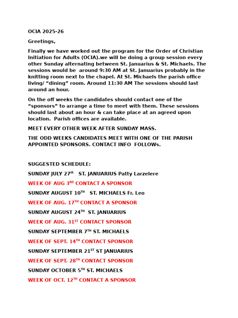 Ocia Schedule Tentative 2025-26 | PDF