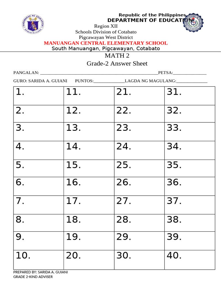 Answer Sheet | PDF