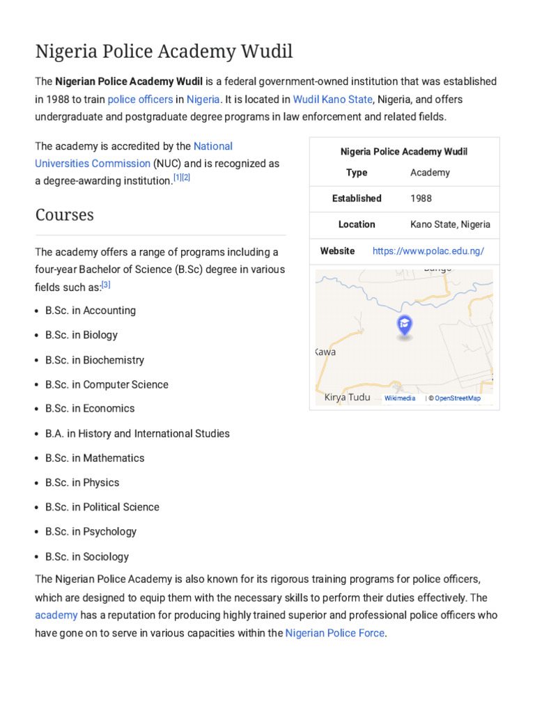 Nigeria Police Academy Wudil - Wikipedia | PDF | Science