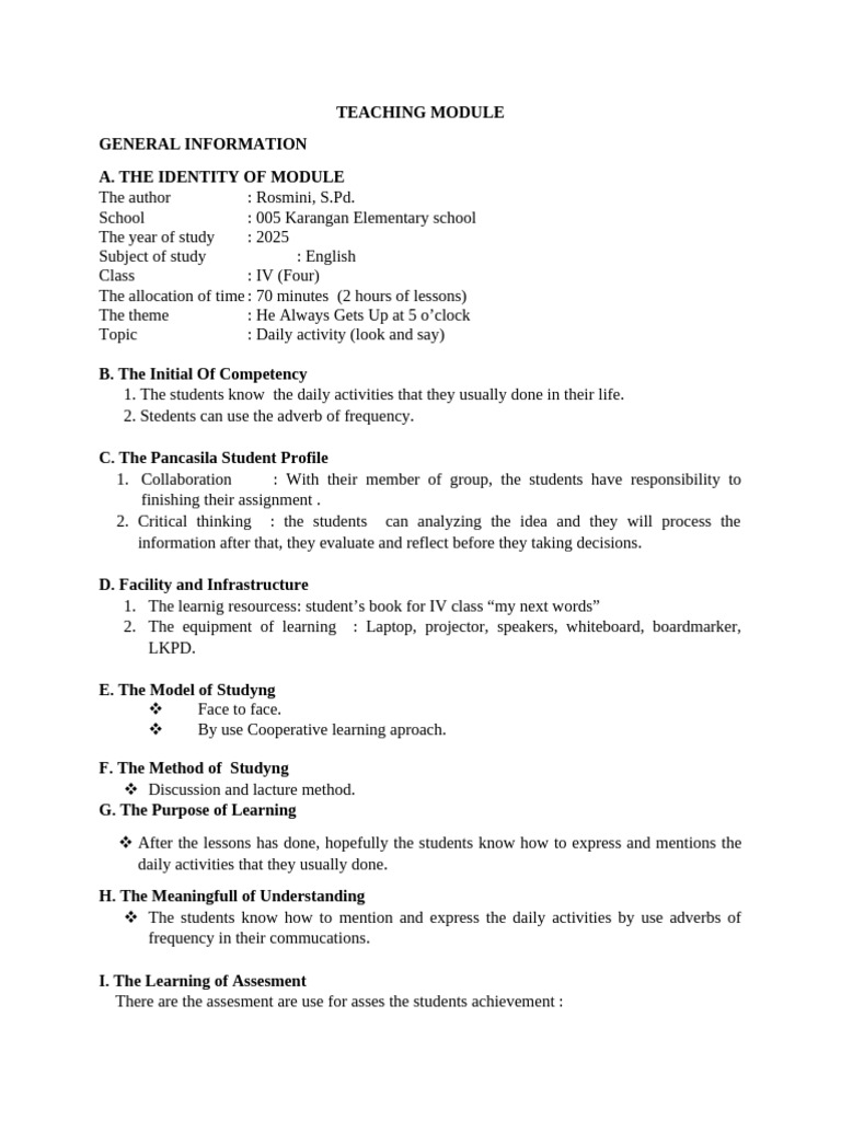 English Teaching Module for Grade IV | PDF | Educational Assessment ...