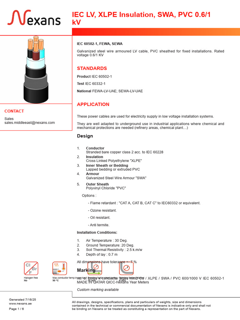 Nexans Iec LV Xlpe Insulation Swa Pv... | PDF | Insulator (Electricity ...