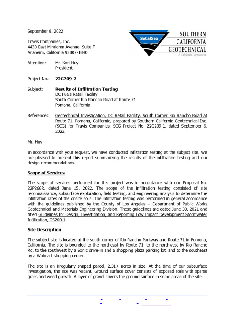 22G209-2 Infiltration Report | PDF | Silt | Sand