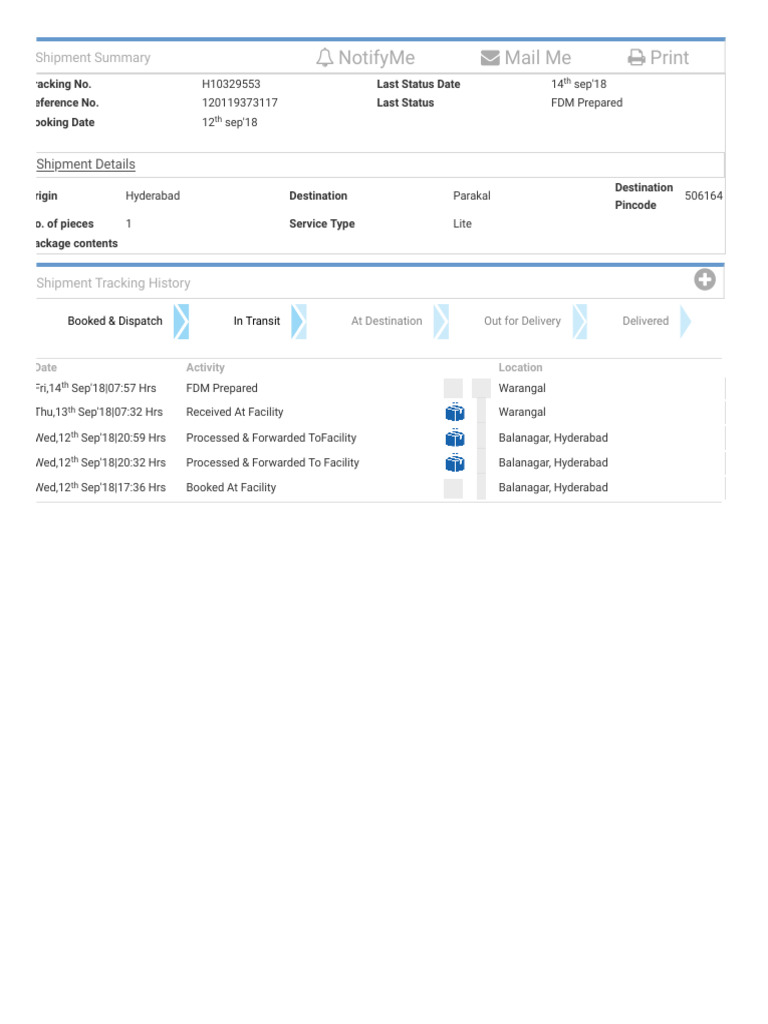DTDC Courier Tracking Status Update | PDF