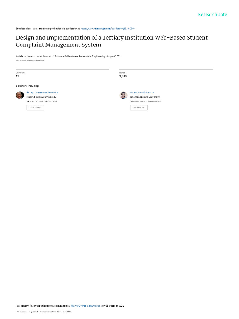 Web-Based Student Complaint System | PDF | Databases | My Sql