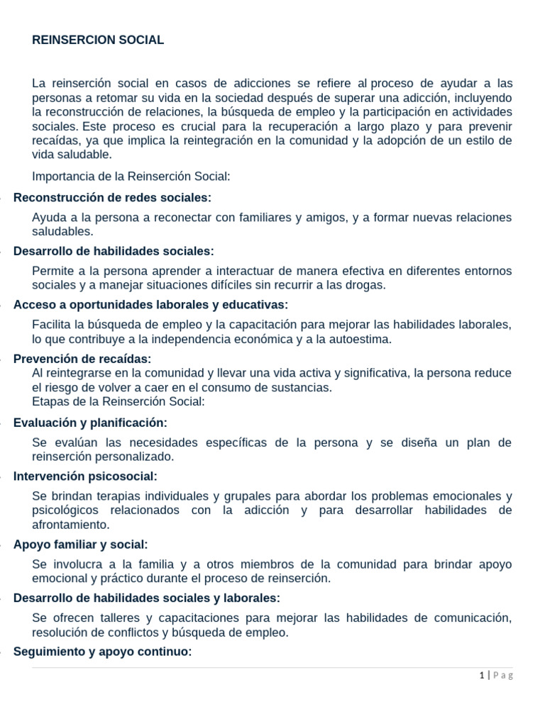 Reinserción Social en Adicciones: Claves y Proceso | PDF | La ...