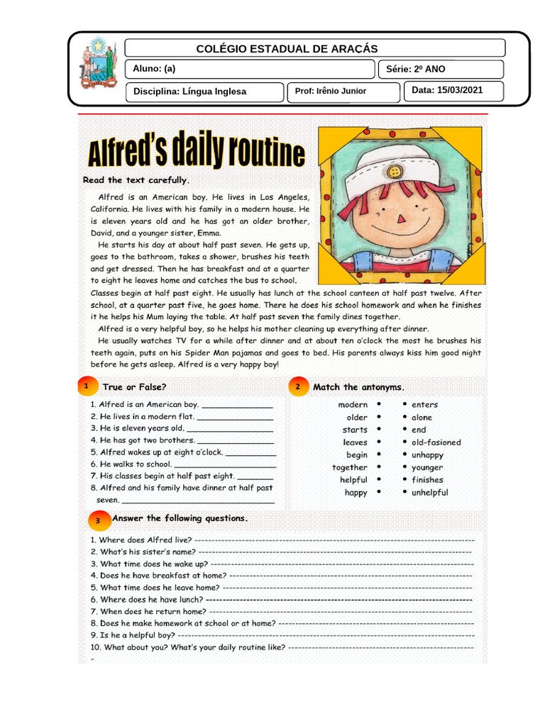 Atividade de Inglês 15.03.2021 2º Ano | PDF